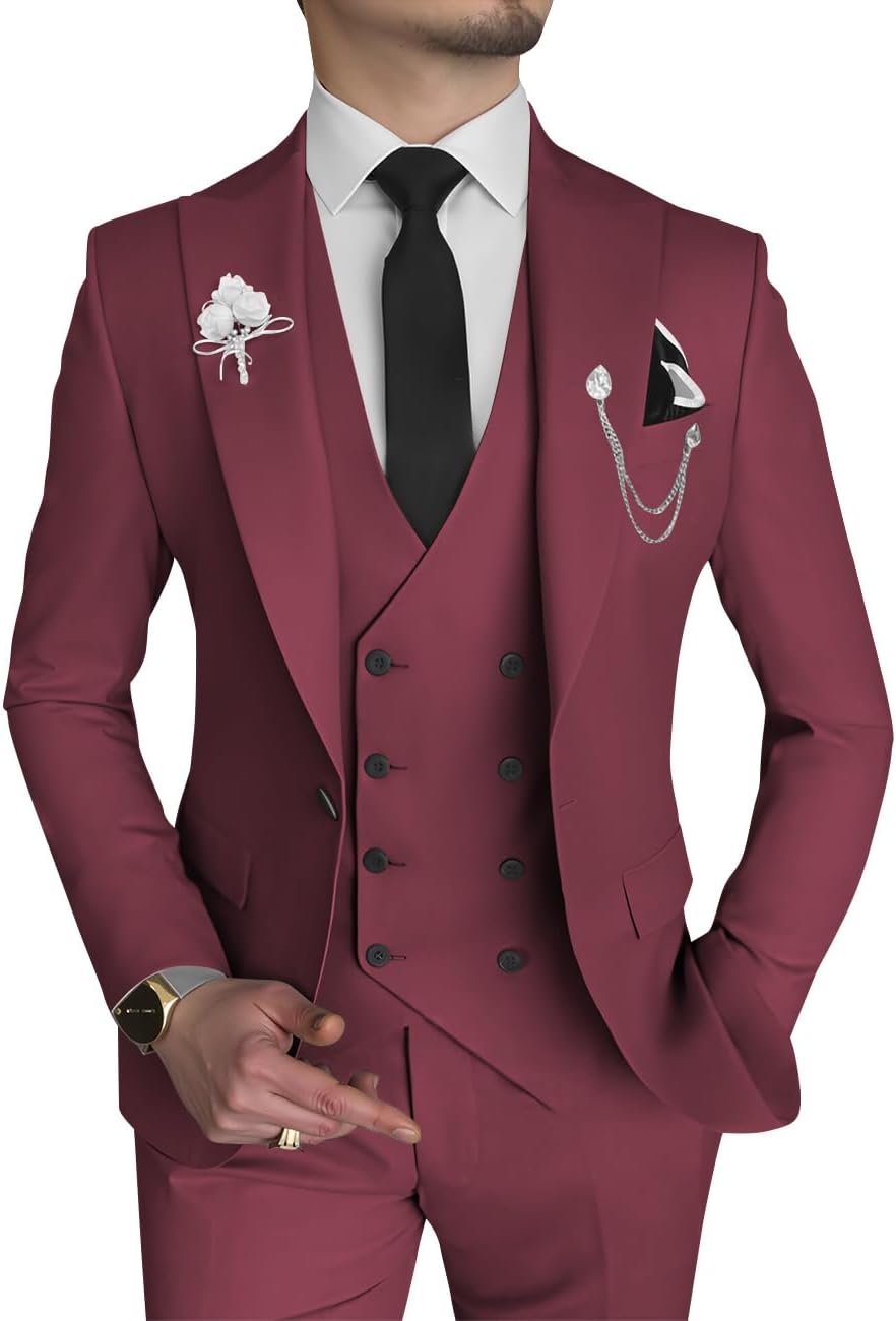 Wangyue Men's 3 Piece Slim Fit Suit for Formal Events and Parties