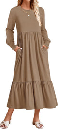 ZESICA Women's 2025 Fall Long Sleeve Tiered Midi Dress