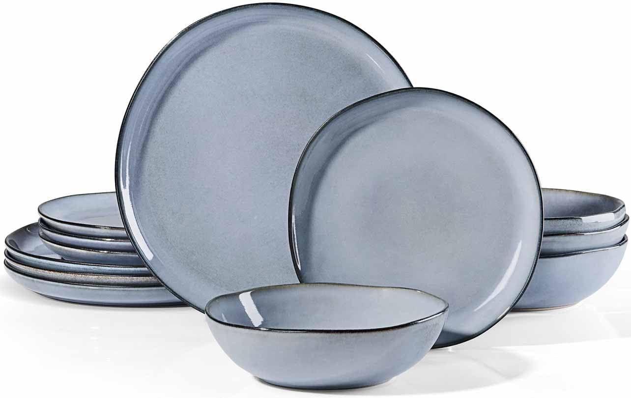 Herogo Plates and Bowls Dinnerware Set for 4, Smoky Blue