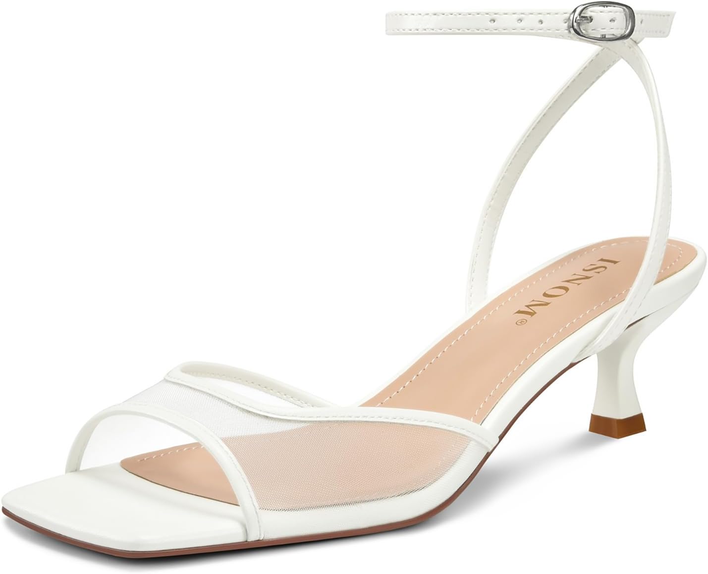 ISNOM Womens Mesh Kitten Heels Sandals for Summer Comfort
