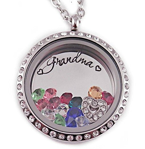 Cursive Grandma Floating Charm Locket - Personalized Necklace