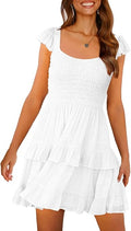 LEANI Womens Summer Ruffle Babydoll Mini Dress - Flowy Beach Sundress