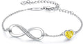 Infinity Heart Birthstone Charm Link Bracelet for Women - Adjustable