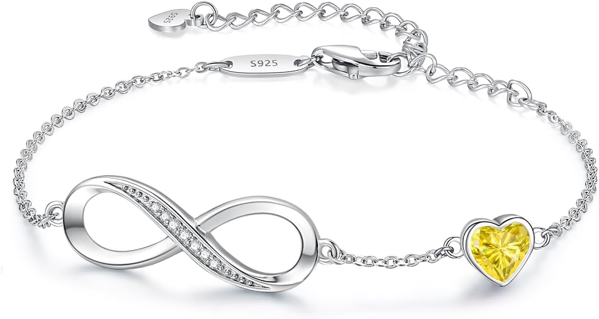 Infinity Heart Birthstone Charm Link Bracelet for Women Gift