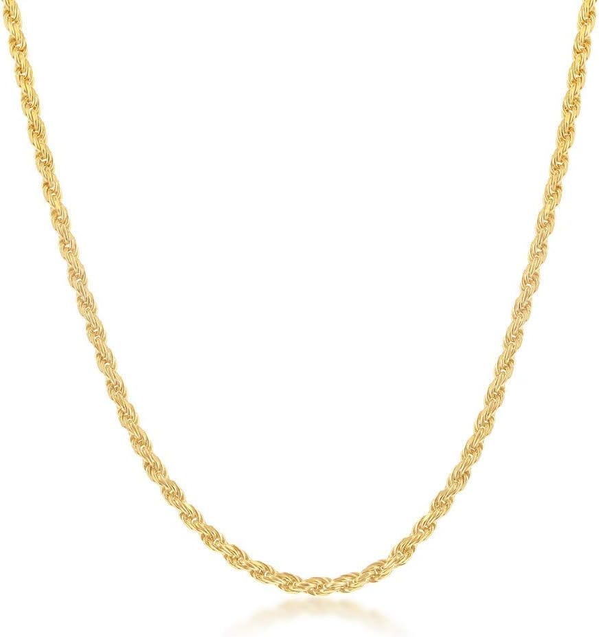 Rope Chain Necklace in Sterling Silver with Gold or Rhodium Finish