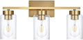 3-Light Bathroom Vanity Light Brushed Gold with Clear Glass Shades