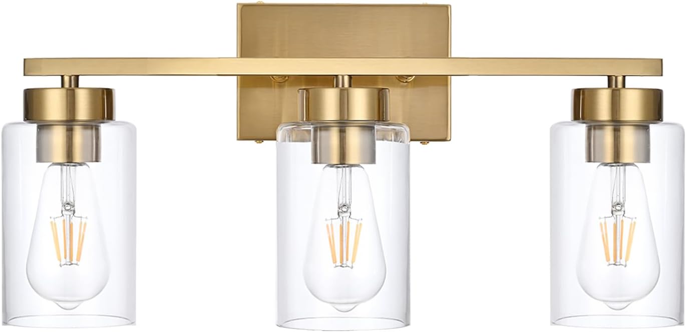 3-Light Bathroom Vanity Light with Modern Brushed Gold Finish