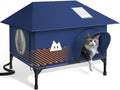 Heated Cat House for Outside Cats Winter Large Dark Blue - Waterproof