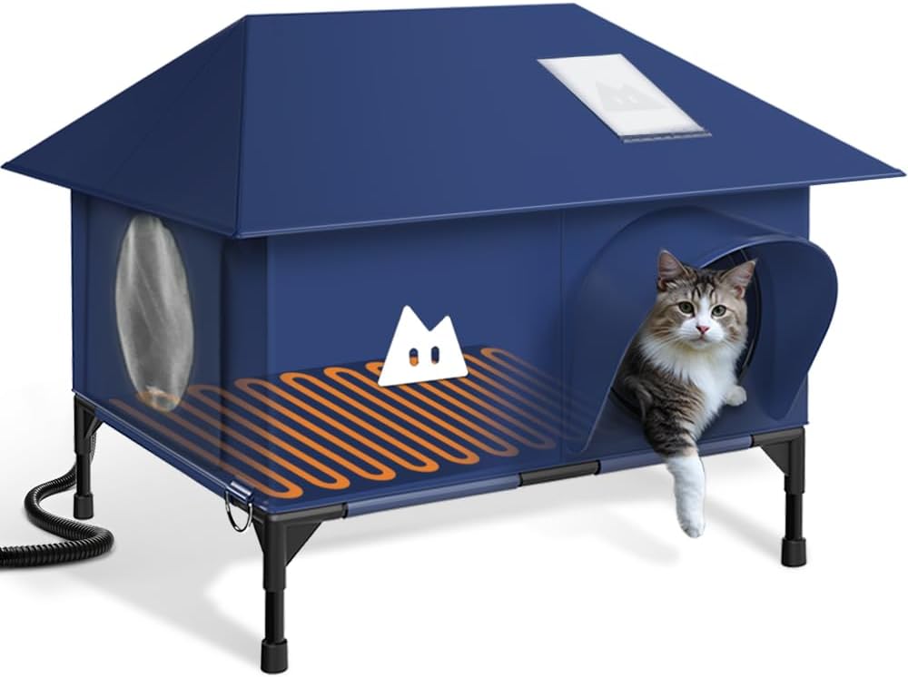 Heated Cat House for Outside Cats - Waterproof Insulated Shelter