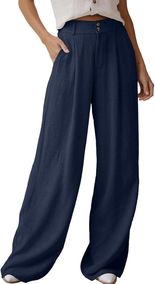 Dokotoo Womens Linen Wide Leg Pants for Casual Summer Style