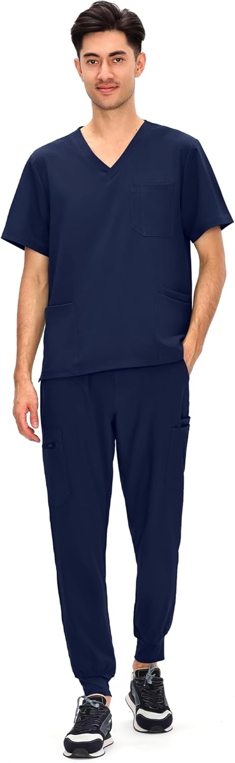 COZYFIT Scrubs for Men - 11 Pockets V-Neck Top & Jogger Pants
