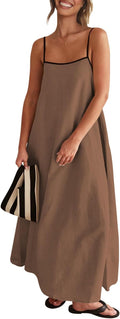 Linen Maxi Dress with Tie Back - Flowy Summer Sundress