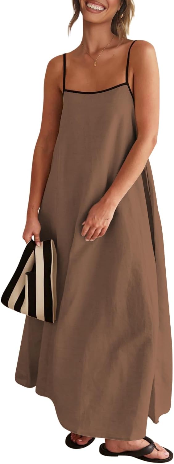 Senllen Women's Linen Dress Summer Loose Flowy Sundress