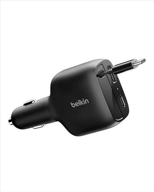 Belkin USB C Car Charger 75W with Retractable Cable for Travel
