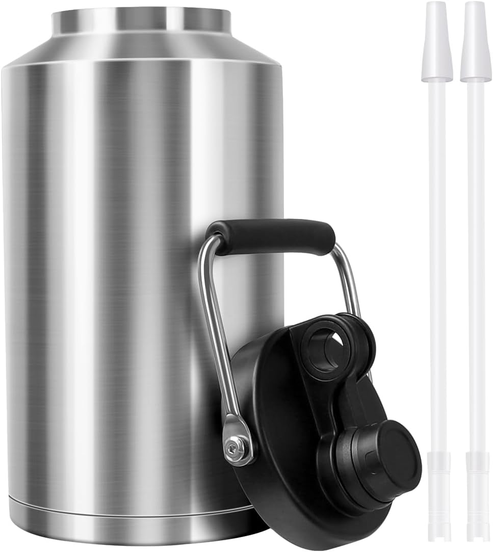 Insulated Water Bottle with Straw - 1 Gallon Stainless Steel Jug