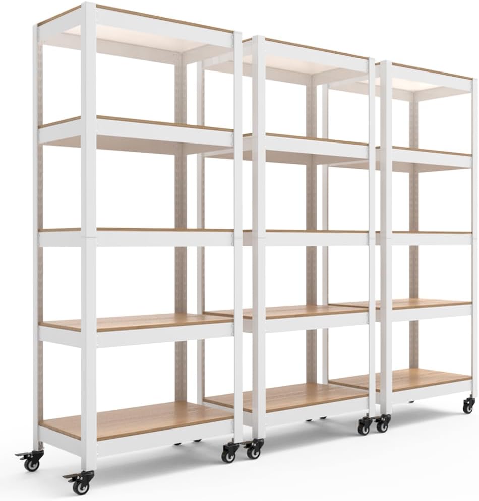HOMEDANT House White 5-Tier Metal Rolling Cart for Storage