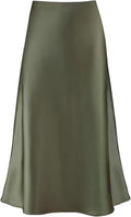 Women's Satin High Waist A Line Midi Skirt - Flattering Fishtail Solid