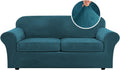 Real Velvet Plush 3 Piece Stretch Sofa Cover for 72-90 in - Deep Teal