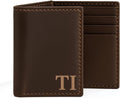 Black Mens Genuine Leather Monogrammed Tri-Fold Wallet with Custom