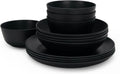 Bamboo Fiber Melamine Dinnerware Set for 4 - Lightweight Unbreakable