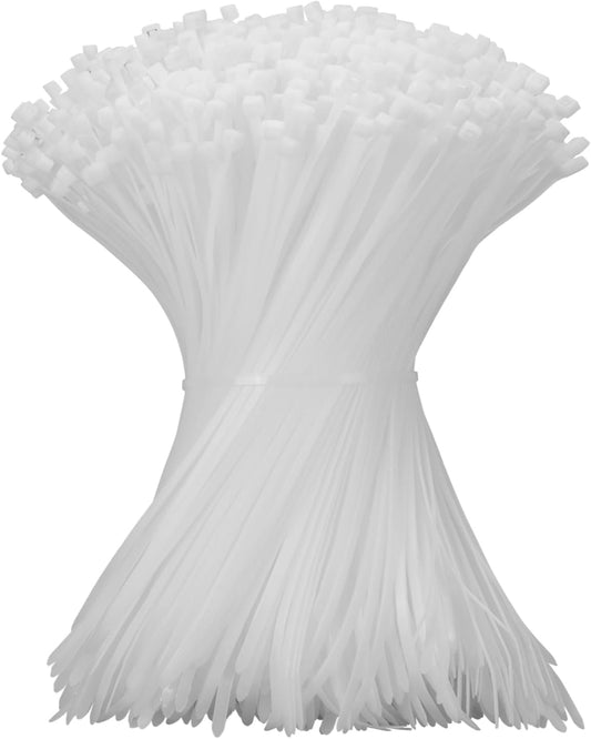 1000 White Zip Ties - Heavy Duty Strength for Indoor & Outdoor Use