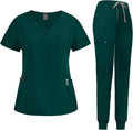 Niaahinn Scrub Suit Set for Women with V-neck Top & Jogger Pants