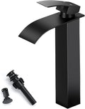Black Bathroom Faucets Tall Waterfall Vessel Faucet - Modern Single