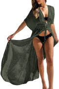 Long Beach Kimono Cardigan Cover Up - Lace Drawstring Open Front