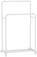 Double Rods Clothes Rack with Wheels - Extra Hanging Space and Shelf