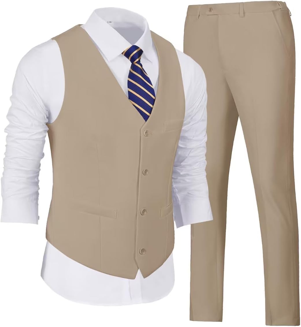 Wehilion Men's Suits 2 Pieces Vest Pants Set for Stylish Looks