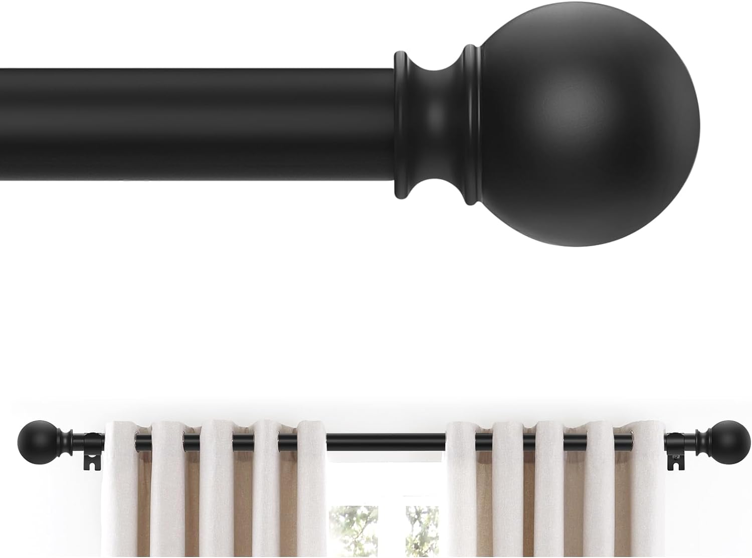 Adjustable 5/8 inch Black Curtain Rods - Splice Drapery Set