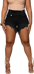 PINSV Women's High Waisted Crossover Denim Shorts - Flattering