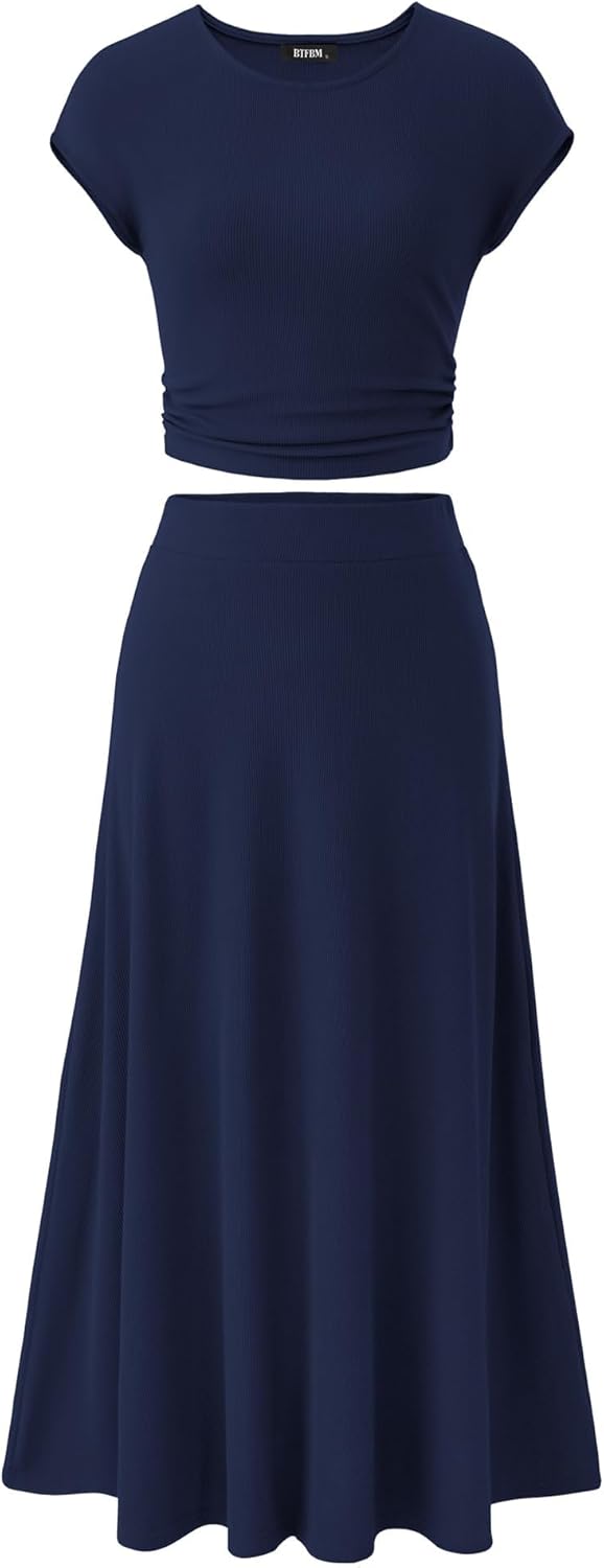 BTFBM Women Two Piece Skirt Set for Summer Casual Style