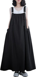 Denim Jumper Dress Loose Baggy Maxi Length with Adjustable Straps