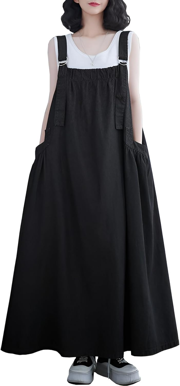 Denim Jumper Dress for Women with Adjustable Straps and Pockets