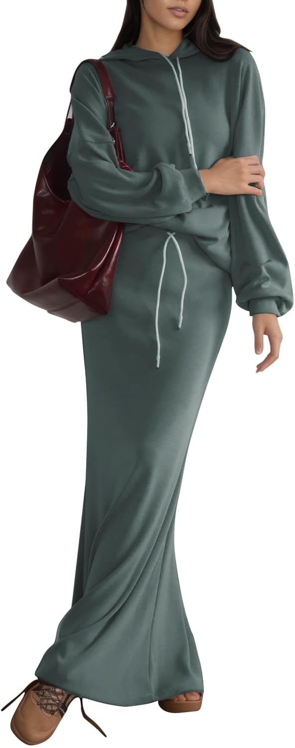 EXLURA Women 2 Piece Outfits Fall Airport Long Sleeve Hoodies