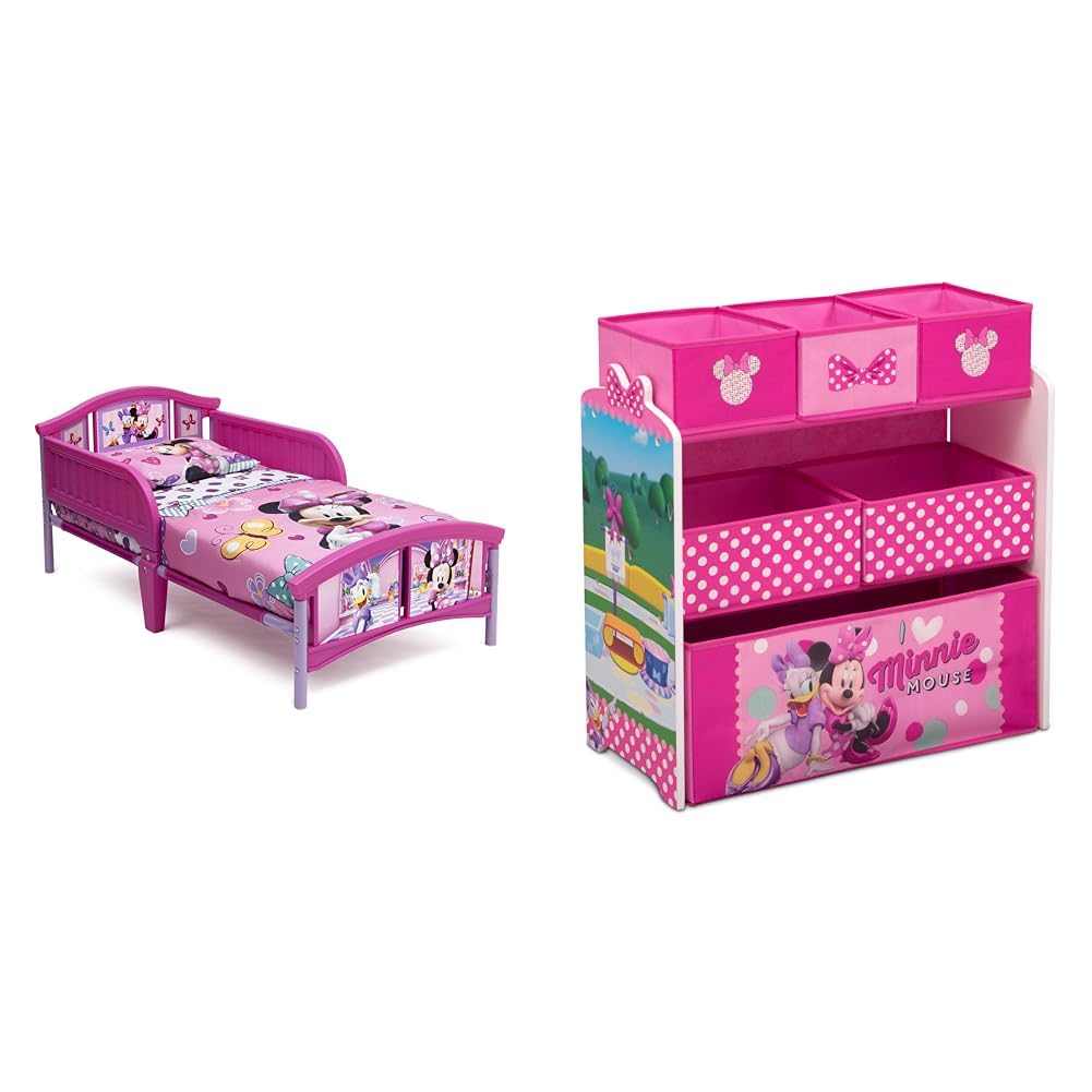 Delta Children Plastic Toddler Bed and Minnie Mouse Toy Organizer