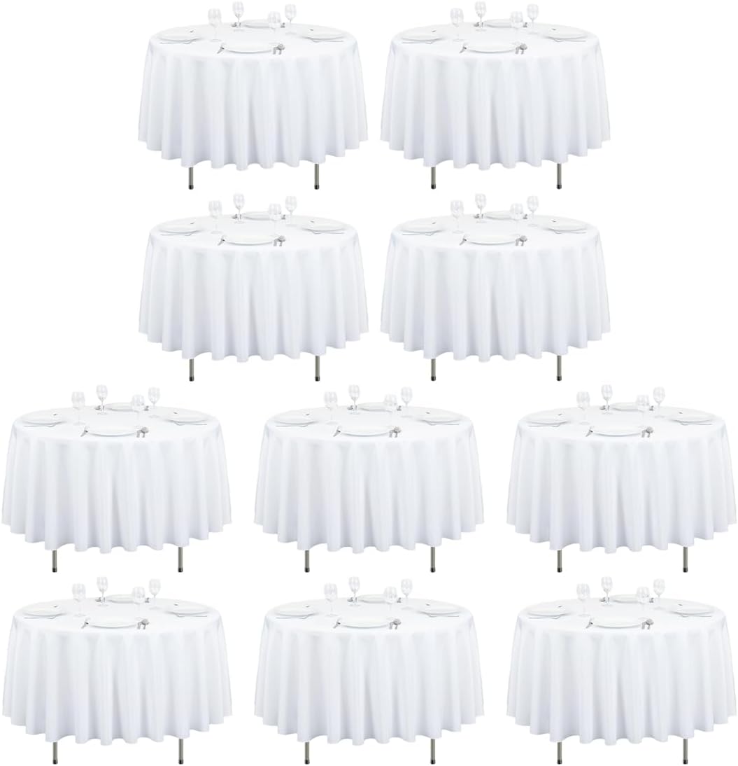 90 Inch Round Tablecloths for Weddings and Parties - 10 Pack