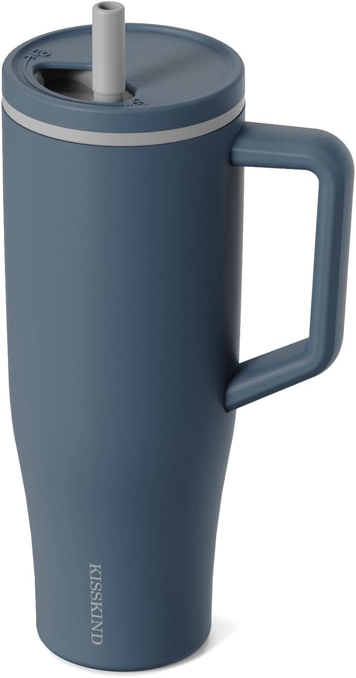 KISSKIND 40 oz Tumbler with Handle and Straw for All Drinks