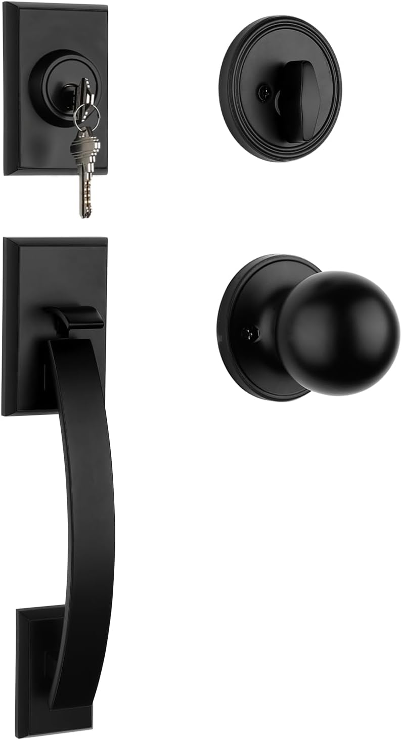 Haidms Black Front Door Handle and Deadbolt Set for Security