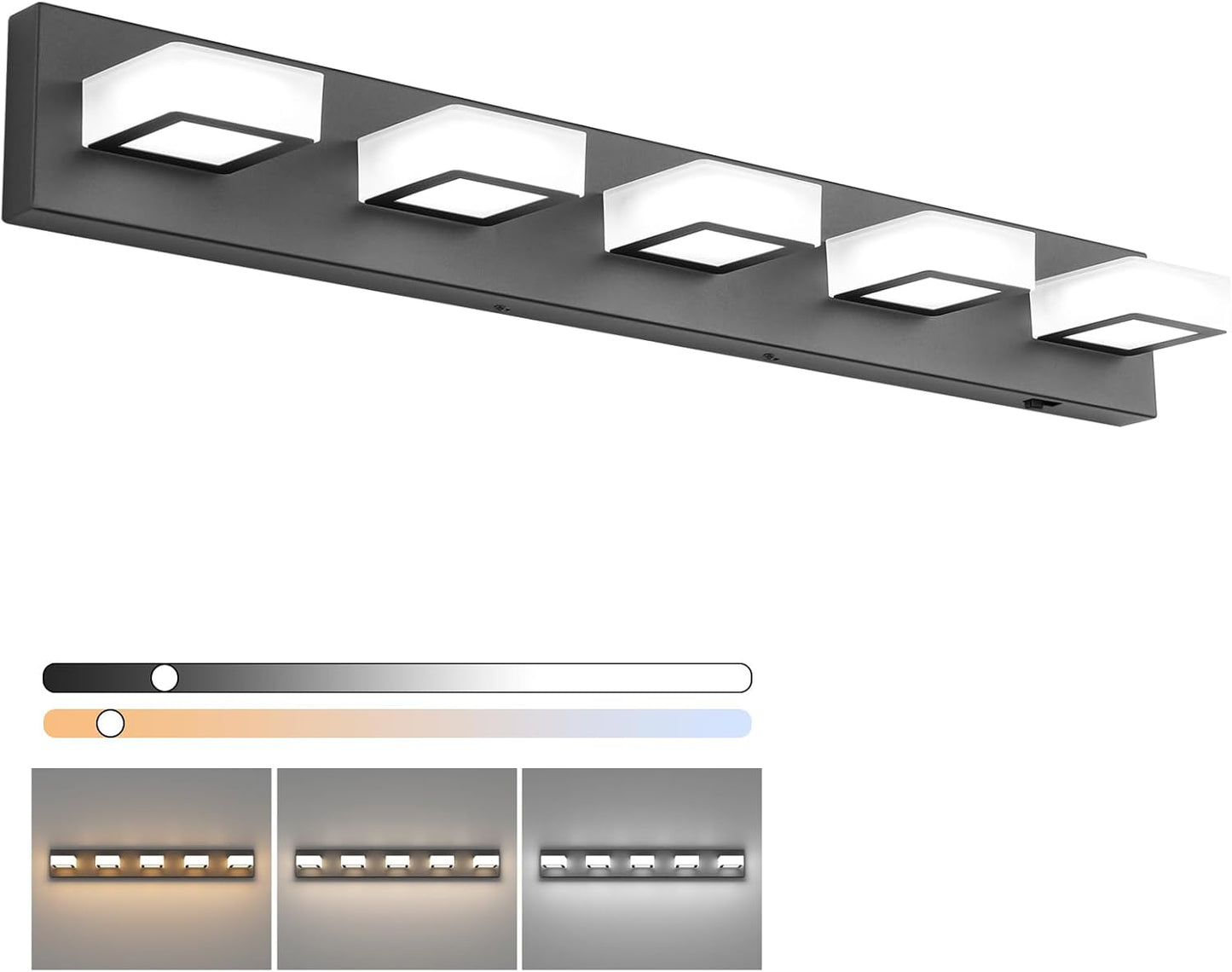Ralbay 5 Color Temperature Dimmable Black Vanity Lights 34in