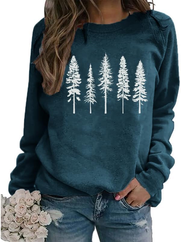 FCDIED Women's Cozy Pine Tree Camping Sweatshirt