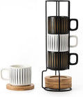 Porcelain Espresso Cup with Saucer and Metal Stand - Stackable 4 oz