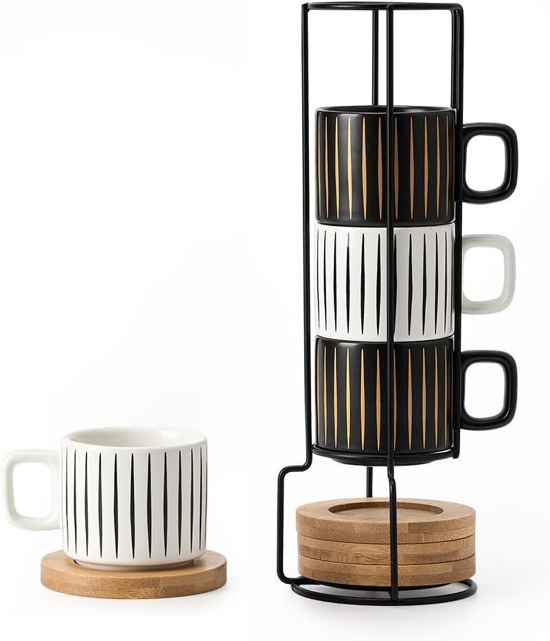 LUKA Porcelain Espresso Cup Set with Saucer and Stand for Coffee