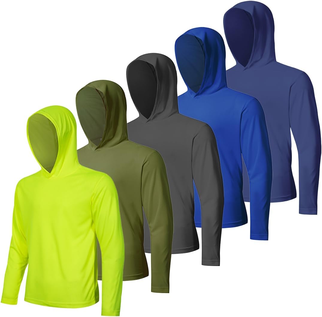 5 Pack Men's UPF 50+ Sun Protection Hoodie Shirts for Outdoor