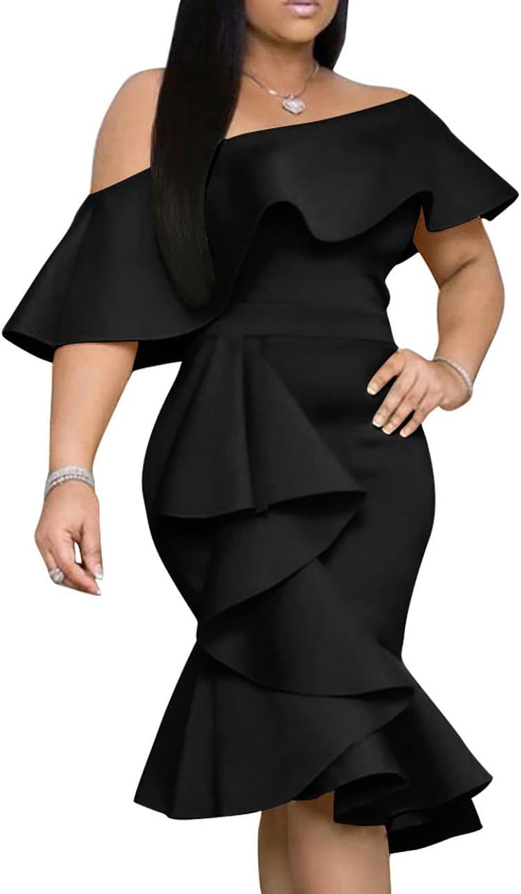 Elegant Off The Shoulder Bodycon Midi Cocktail Dress for Women