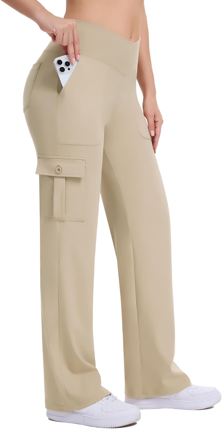 Casei Yoga Pants with Pockets for Women - Stylish Wide Leg Cargo