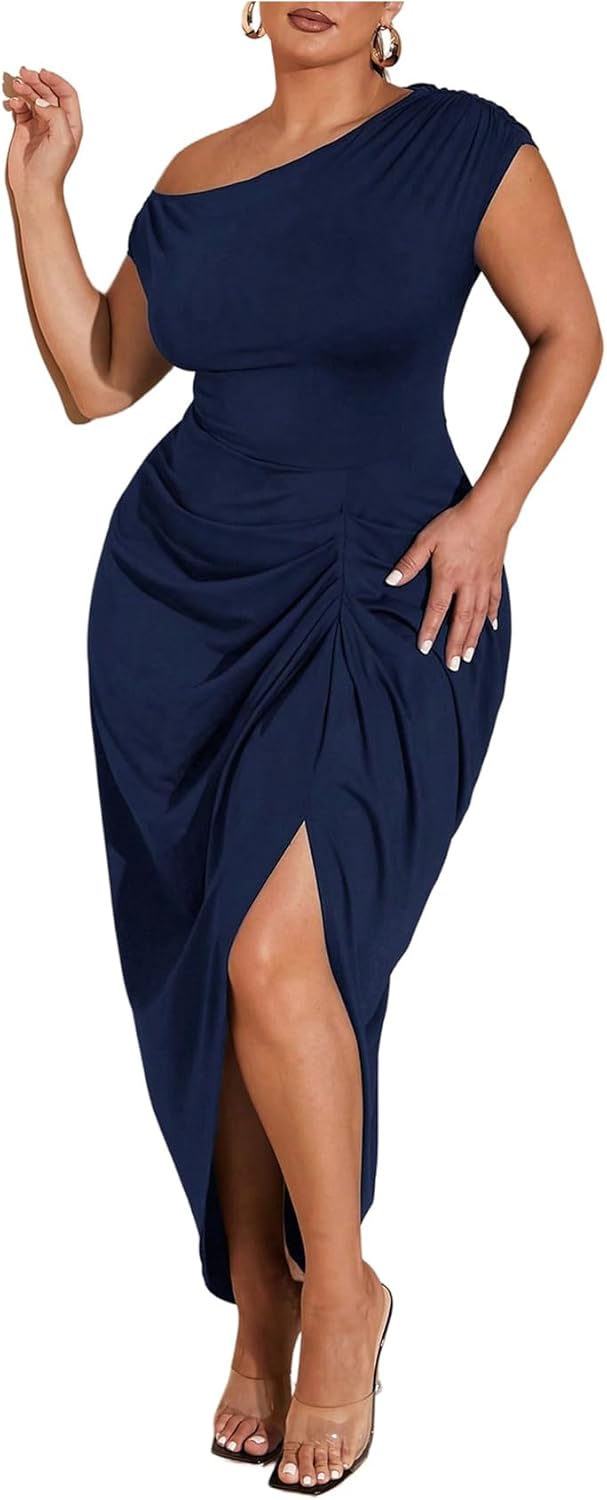 Floerns Women's Plus Size Asymmetrical Neck Long Dress Review