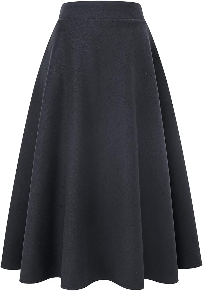Womens Plaid Wool Skirts A-Line Pleated Tartan Long Skirts