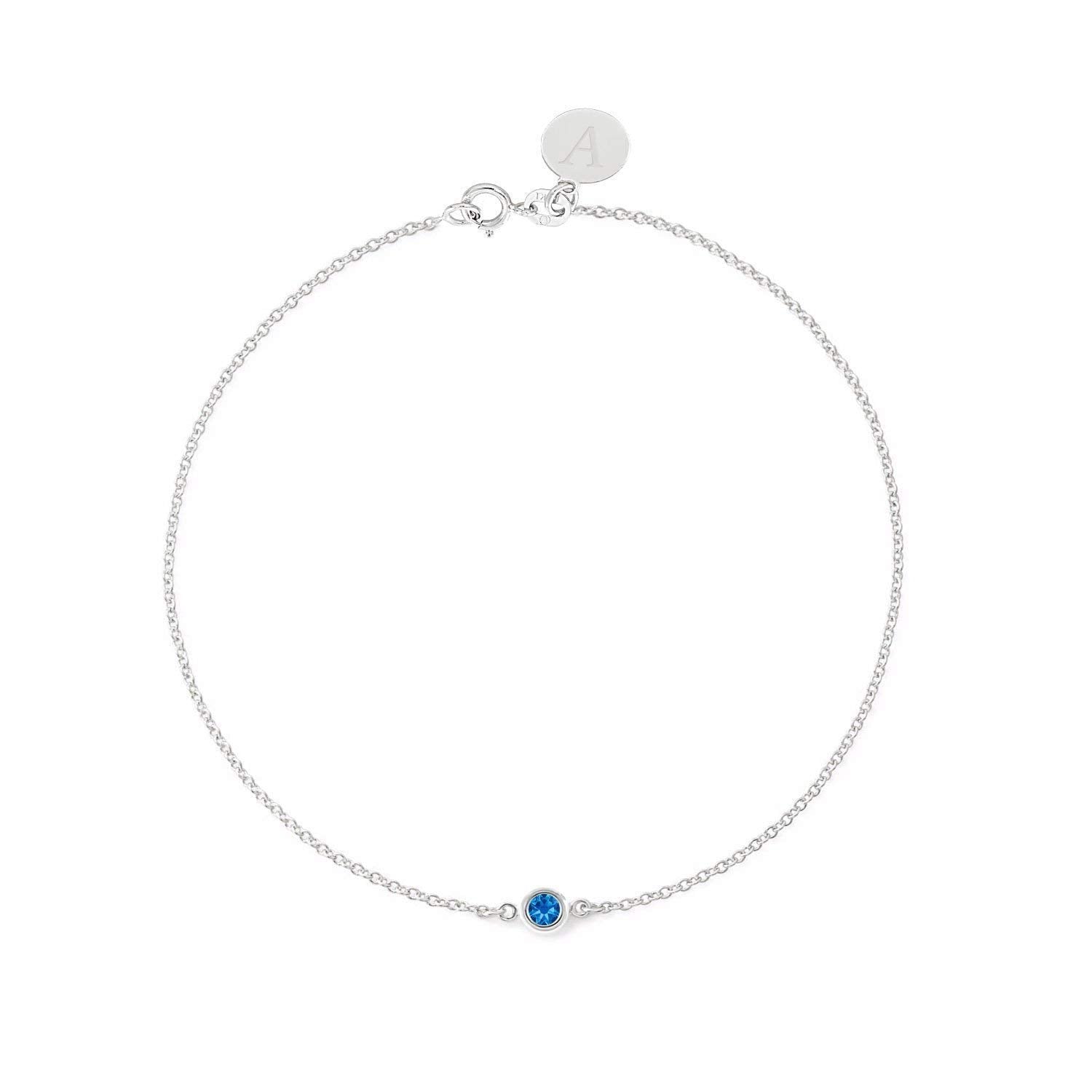 Sapphire Bracelet in Real 14k Solid White Gold for Women